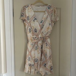 LC Lauren Conrad Floral Wrap Mini Dress in Cream and Blue